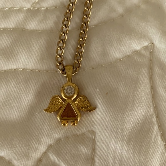 Necklace with Angel Pendant November Birthstone Topaz - Picture 1 of 3